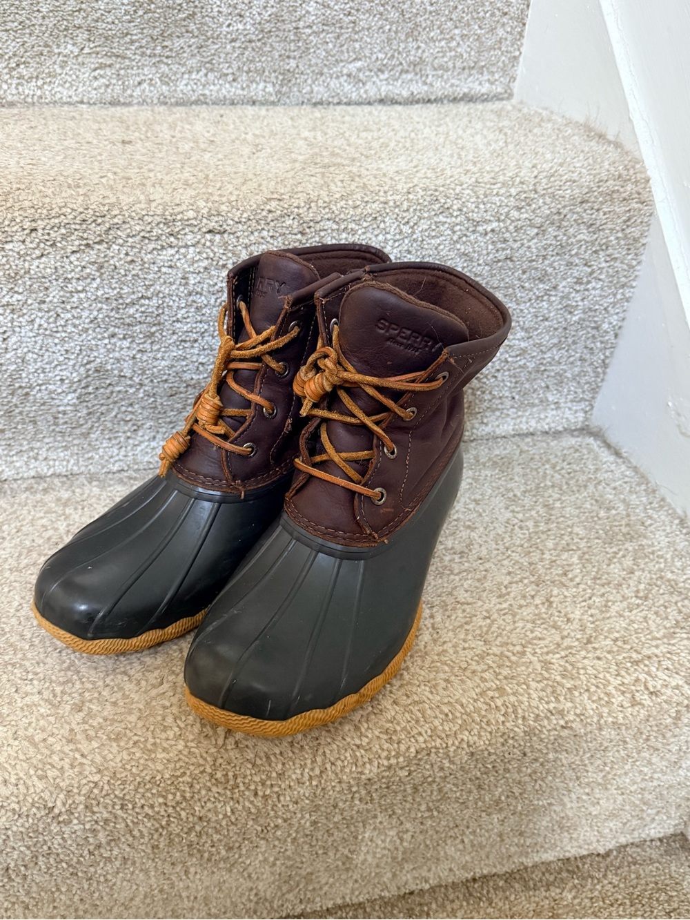 Sperry Brown, Black & Tan Waterproof Duck Boots Garden Rain and Boat